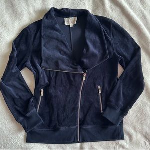 Two by Vince Camaro Dark Blue Velour Moto Style Zip Up Jacket Size S